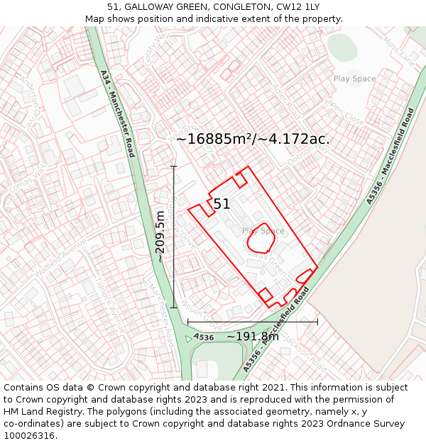 51, GALLOWAY GREEN, CONGLETON, CW12 1LY: Plot and title map
