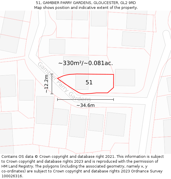 51, GAMBIER PARRY GARDENS, GLOUCESTER, GL2 9RD: Plot and title map