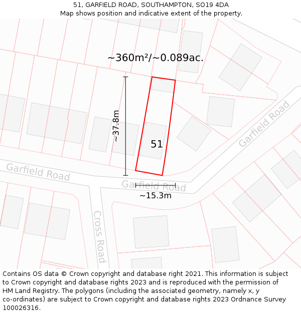 51, GARFIELD ROAD, SOUTHAMPTON, SO19 4DA: Plot and title map