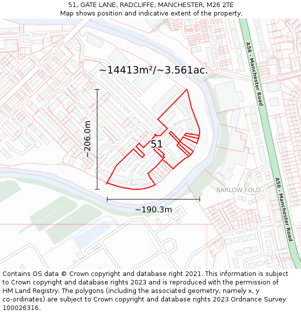 51, GATE LANE, RADCLIFFE, MANCHESTER, M26 2TE: Plot and title map
