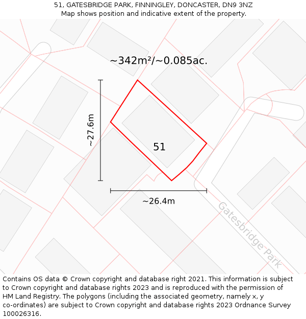 51, GATESBRIDGE PARK, FINNINGLEY, DONCASTER, DN9 3NZ: Plot and title map