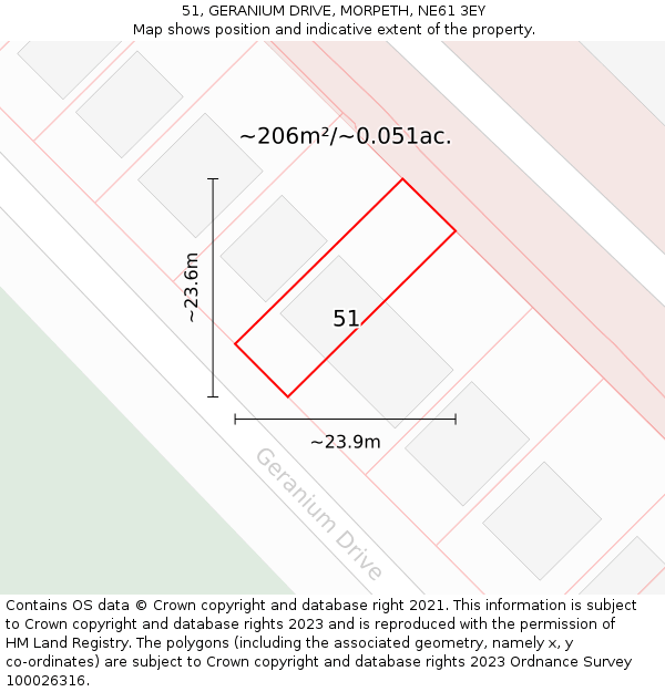 51, GERANIUM DRIVE, MORPETH, NE61 3EY: Plot and title map