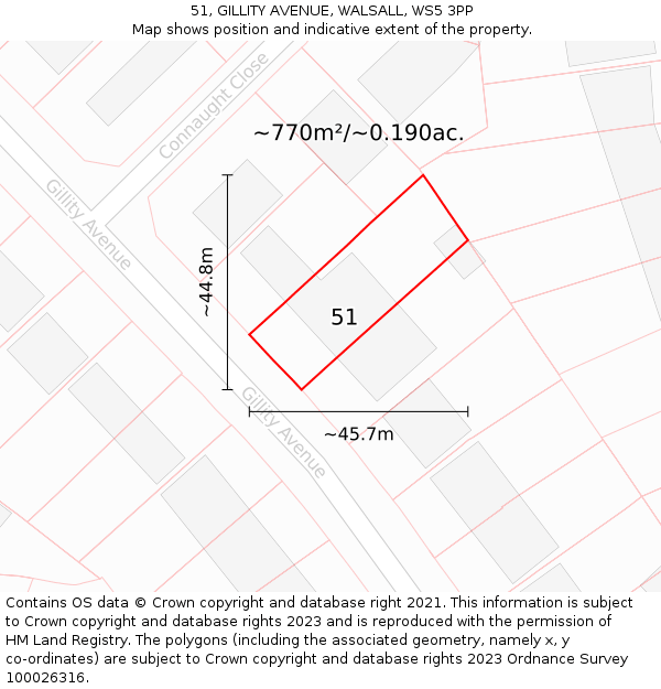 51, GILLITY AVENUE, WALSALL, WS5 3PP: Plot and title map