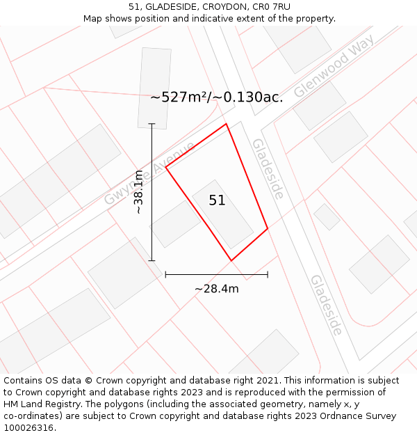 51, GLADESIDE, CROYDON, CR0 7RU: Plot and title map