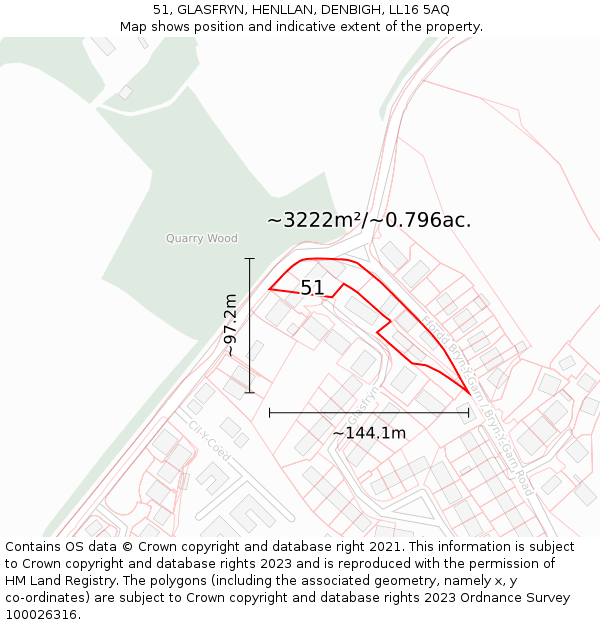 51, GLASFRYN, HENLLAN, DENBIGH, LL16 5AQ: Plot and title map