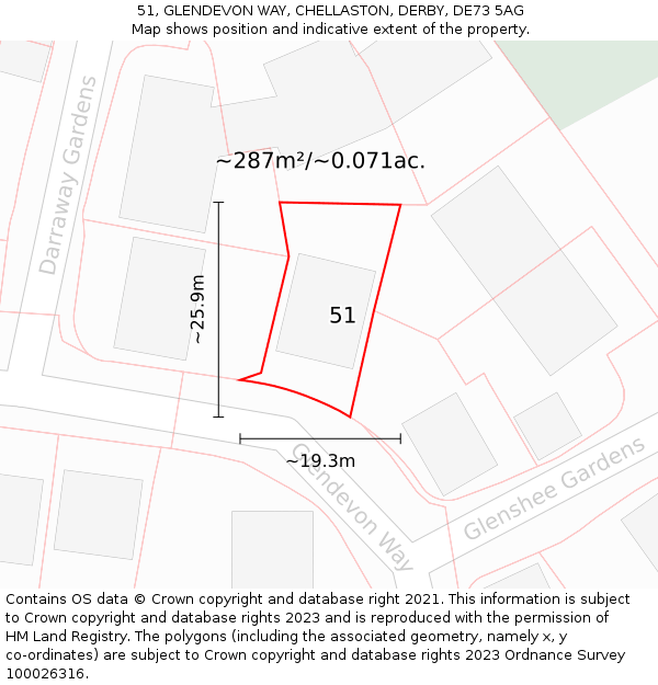 51, GLENDEVON WAY, CHELLASTON, DERBY, DE73 5AG: Plot and title map