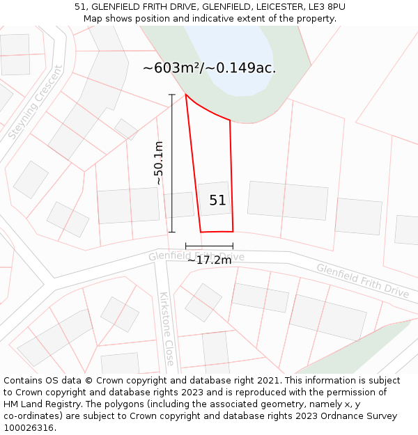 51, GLENFIELD FRITH DRIVE, GLENFIELD, LEICESTER, LE3 8PU: Plot and title map