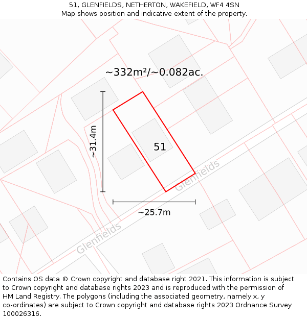 51, GLENFIELDS, NETHERTON, WAKEFIELD, WF4 4SN: Plot and title map
