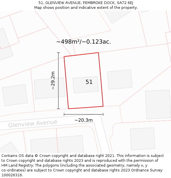 51, GLENVIEW AVENUE, PEMBROKE DOCK, SA72 6EJ: Plot and title map