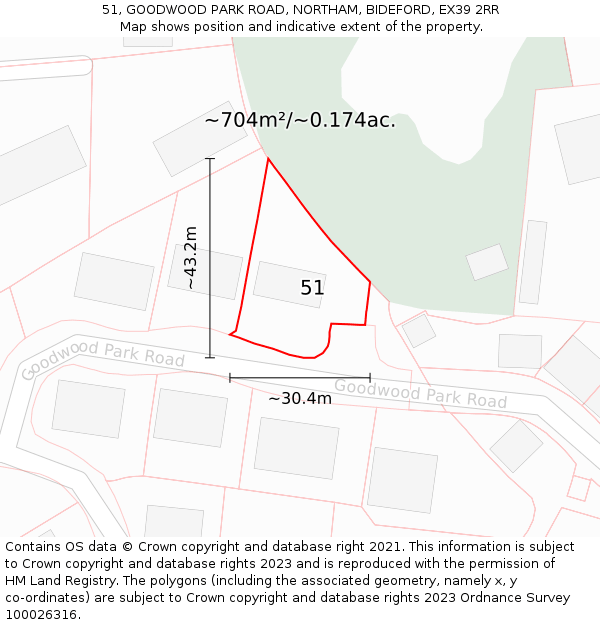 51, GOODWOOD PARK ROAD, NORTHAM, BIDEFORD, EX39 2RR: Plot and title map