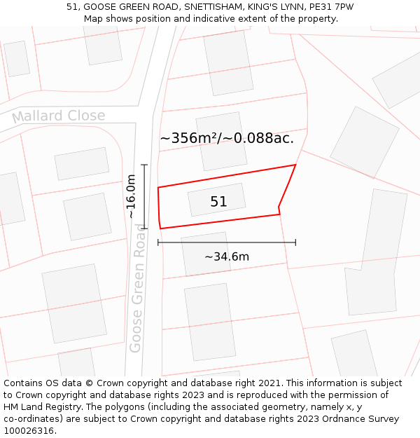 51, GOOSE GREEN ROAD, SNETTISHAM, KING'S LYNN, PE31 7PW: Plot and title map