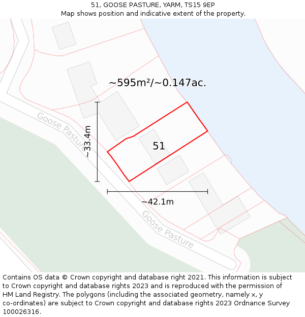 51, GOOSE PASTURE, YARM, TS15 9EP: Plot and title map