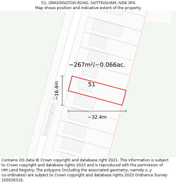 51, GRASSINGTON ROAD, NOTTINGHAM, NG8 3PA: Plot and title map