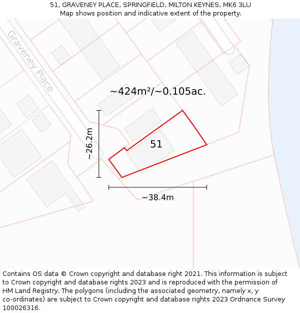 51, GRAVENEY PLACE, SPRINGFIELD, MILTON KEYNES, MK6 3LU: Plot and title map