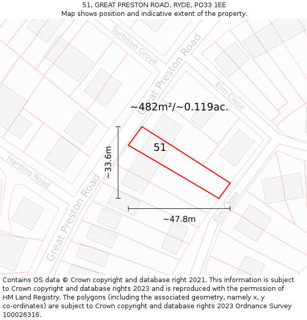 51, GREAT PRESTON ROAD, RYDE, PO33 1EE: Plot and title map