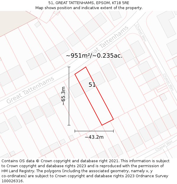 51, GREAT TATTENHAMS, EPSOM, KT18 5RE: Plot and title map