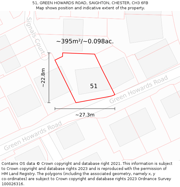 51, GREEN HOWARDS ROAD, SAIGHTON, CHESTER, CH3 6FB: Plot and title map