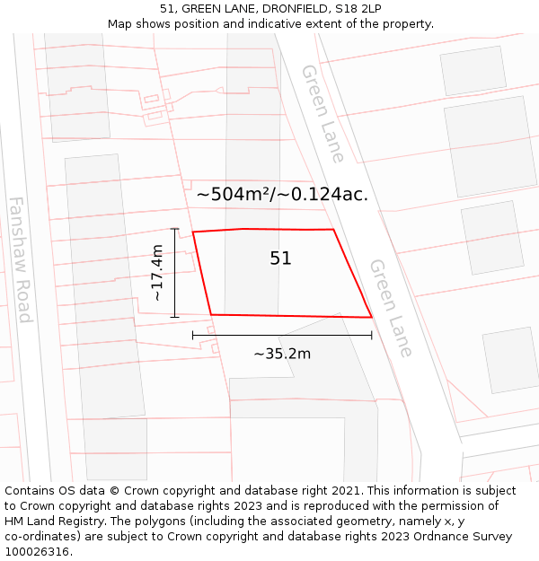 51, GREEN LANE, DRONFIELD, S18 2LP: Plot and title map