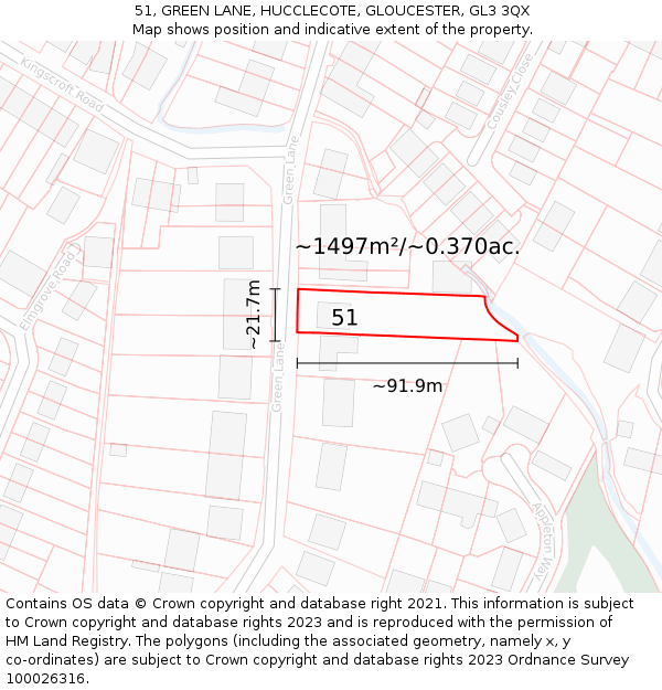 51, GREEN LANE, HUCCLECOTE, GLOUCESTER, GL3 3QX: Plot and title map
