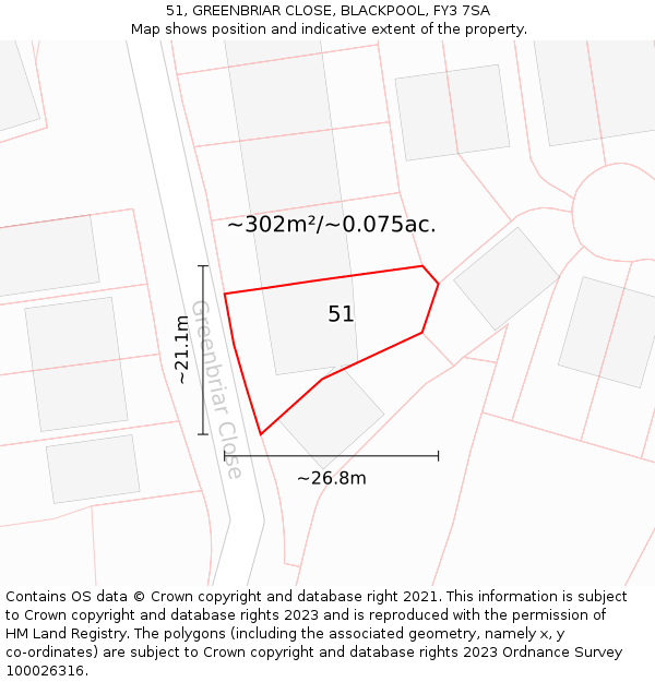 51, GREENBRIAR CLOSE, BLACKPOOL, FY3 7SA: Plot and title map