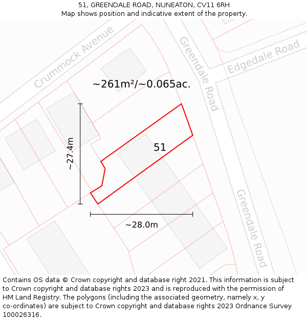51, GREENDALE ROAD, NUNEATON, CV11 6RH: Plot and title map