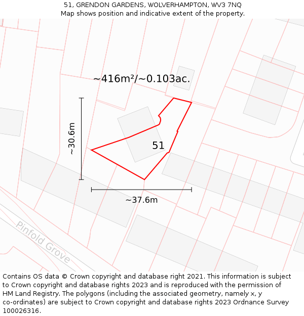 51, GRENDON GARDENS, WOLVERHAMPTON, WV3 7NQ: Plot and title map