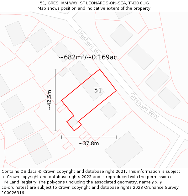 51, GRESHAM WAY, ST LEONARDS-ON-SEA, TN38 0UG: Plot and title map