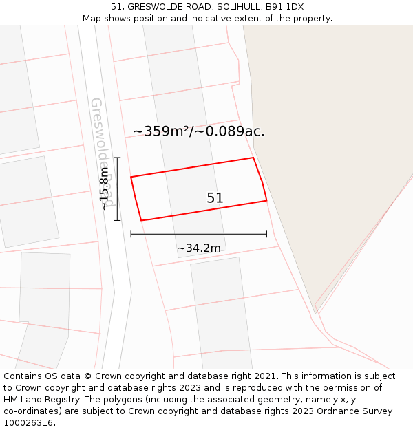 51, GRESWOLDE ROAD, SOLIHULL, B91 1DX: Plot and title map