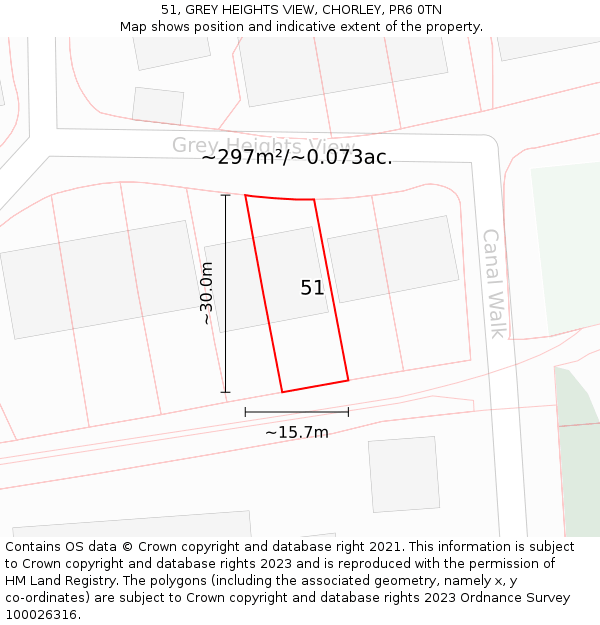 51, GREY HEIGHTS VIEW, CHORLEY, PR6 0TN: Plot and title map