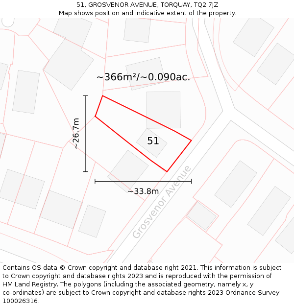 51, GROSVENOR AVENUE, TORQUAY, TQ2 7JZ: Plot and title map