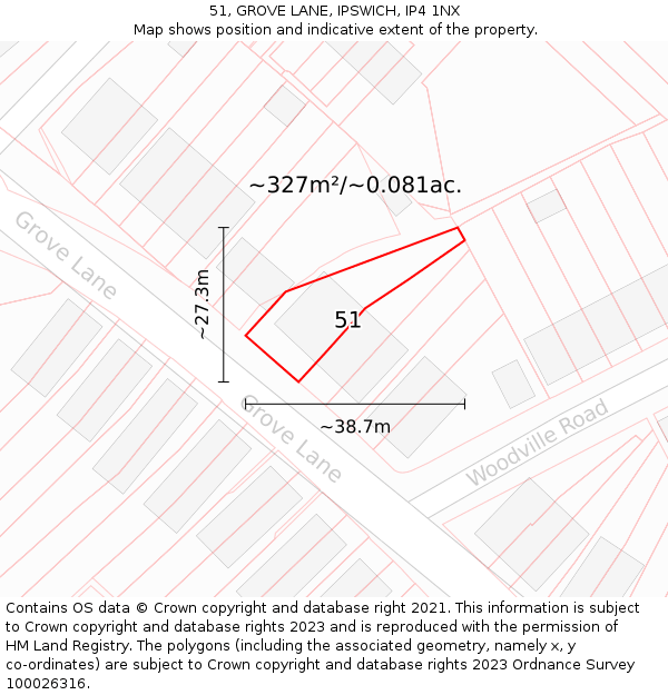 51, GROVE LANE, IPSWICH, IP4 1NX: Plot and title map