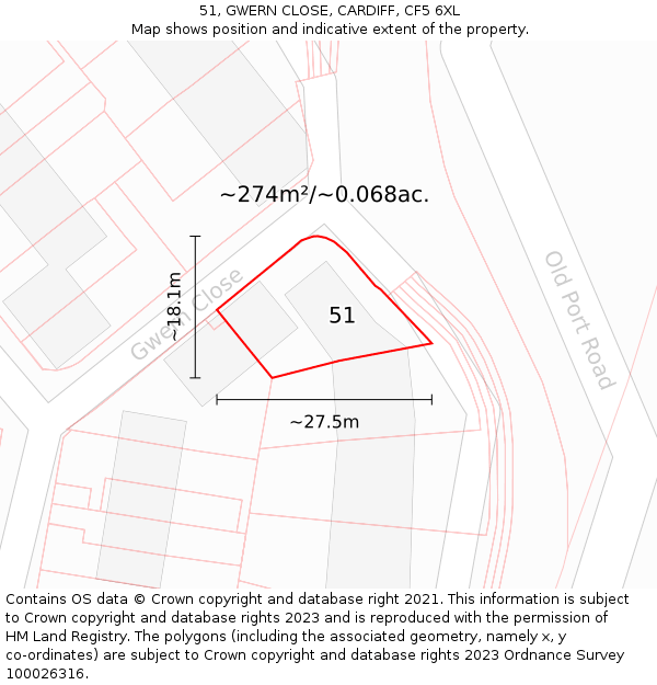 51, GWERN CLOSE, CARDIFF, CF5 6XL: Plot and title map