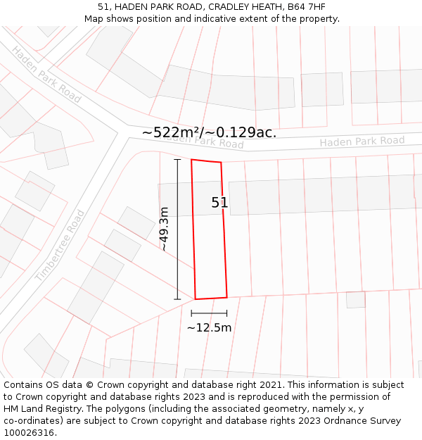 51, HADEN PARK ROAD, CRADLEY HEATH, B64 7HF: Plot and title map