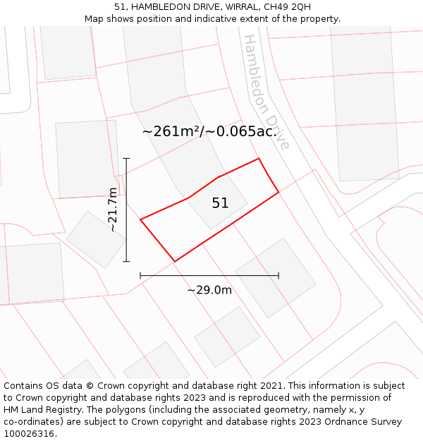 51, HAMBLEDON DRIVE, WIRRAL, CH49 2QH: Plot and title map