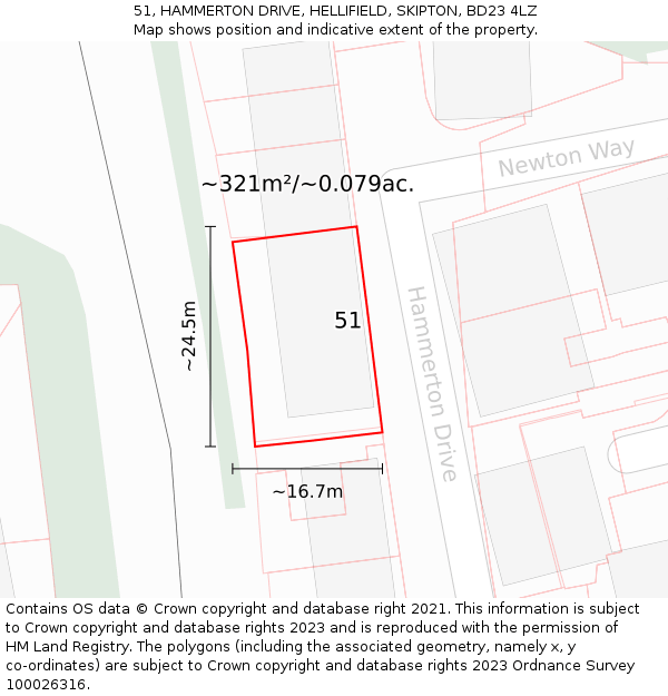 51, HAMMERTON DRIVE, HELLIFIELD, SKIPTON, BD23 4LZ: Plot and title map