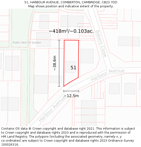 51, HARBOUR AVENUE, COMBERTON, CAMBRIDGE, CB23 7DD: Plot and title map