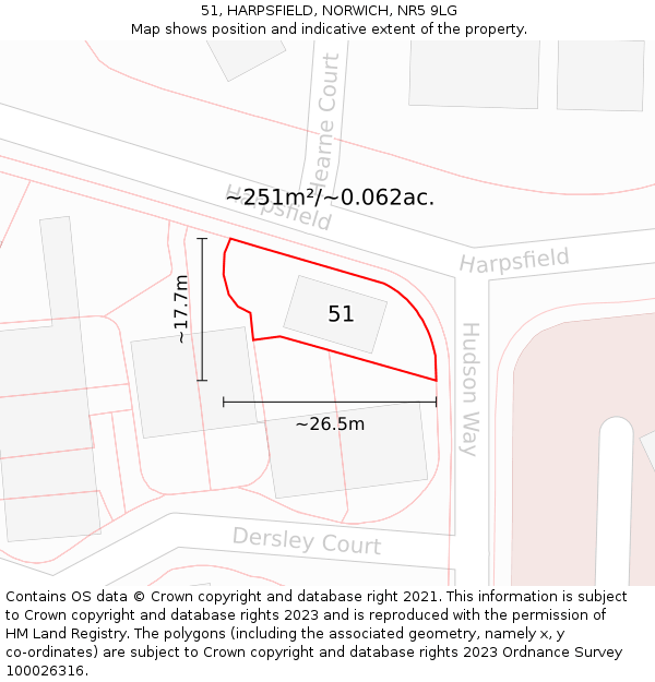 51, HARPSFIELD, NORWICH, NR5 9LG: Plot and title map