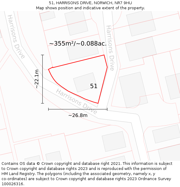 51, HARRISONS DRIVE, NORWICH, NR7 9HU: Plot and title map