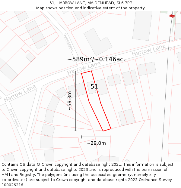 51, HARROW LANE, MAIDENHEAD, SL6 7PB: Plot and title map