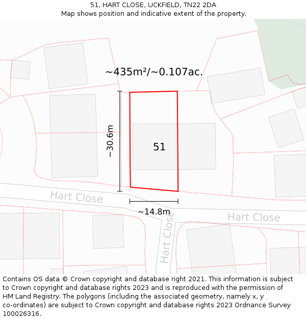 51, HART CLOSE, UCKFIELD, TN22 2DA: Plot and title map