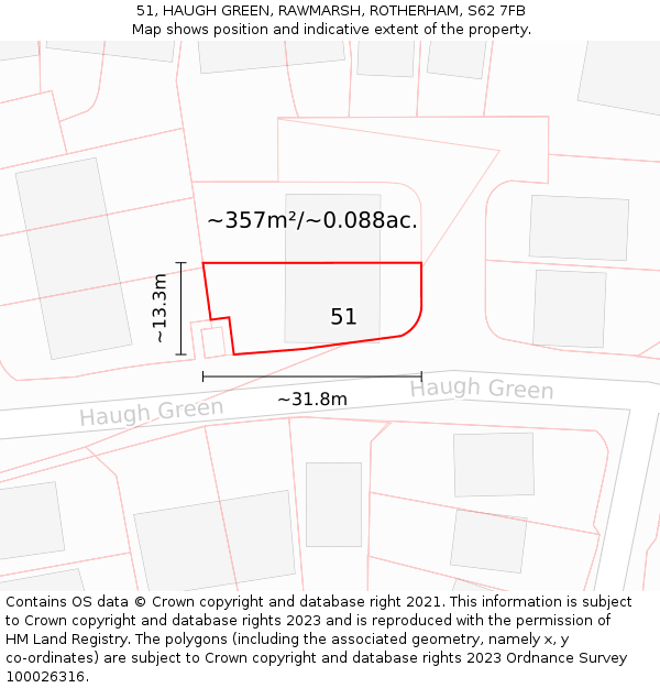 51, HAUGH GREEN, RAWMARSH, ROTHERHAM, S62 7FB: Plot and title map
