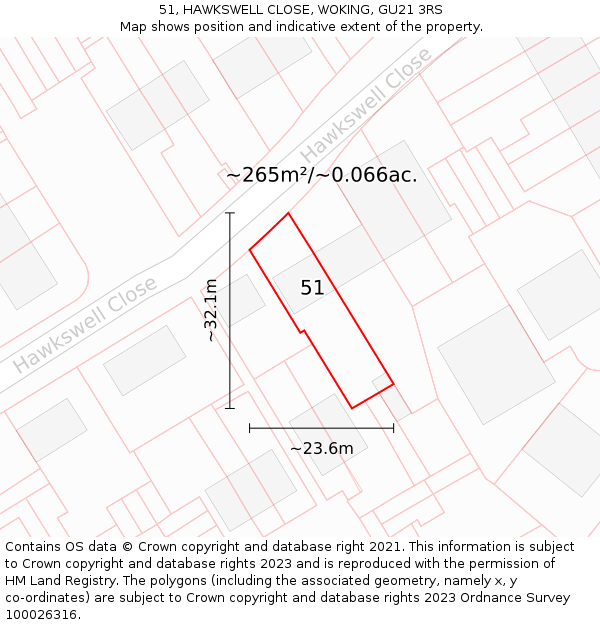 51, HAWKSWELL CLOSE, WOKING, GU21 3RS: Plot and title map
