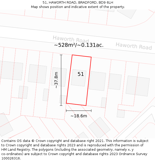 51, HAWORTH ROAD, BRADFORD, BD9 6LH: Plot and title map