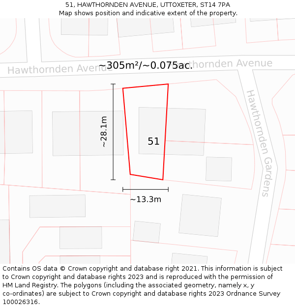 51, HAWTHORNDEN AVENUE, UTTOXETER, ST14 7PA: Plot and title map