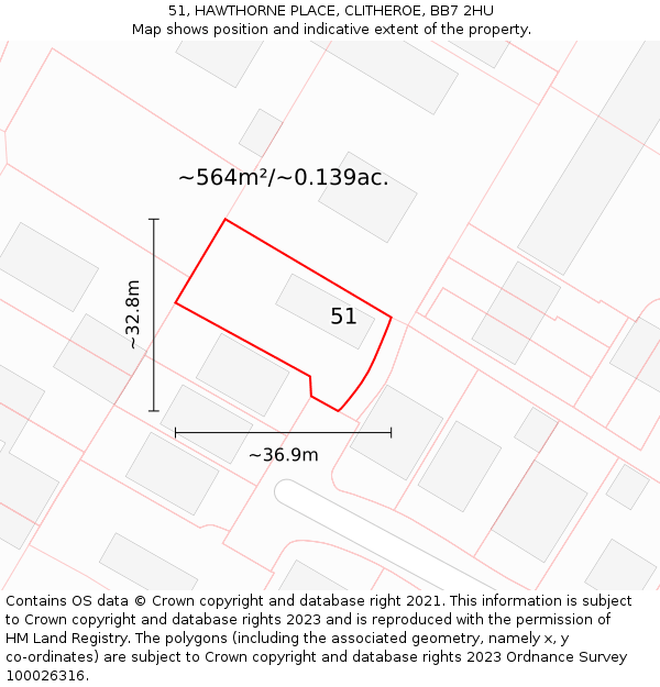 51, HAWTHORNE PLACE, CLITHEROE, BB7 2HU: Plot and title map