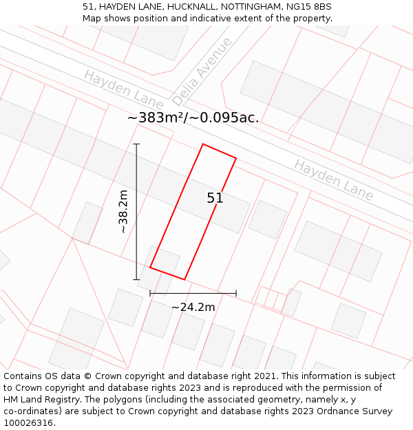 51, HAYDEN LANE, HUCKNALL, NOTTINGHAM, NG15 8BS: Plot and title map