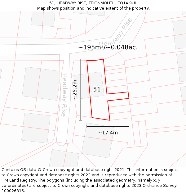 51, HEADWAY RISE, TEIGNMOUTH, TQ14 9UL: Plot and title map