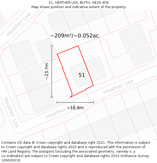 51, HEATHER LEA, BLYTH, NE24 4DE: Plot and title map