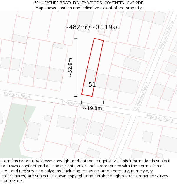 51, HEATHER ROAD, BINLEY WOODS, COVENTRY, CV3 2DE: Plot and title map