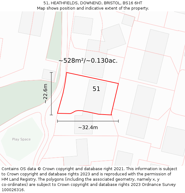 51, HEATHFIELDS, DOWNEND, BRISTOL, BS16 6HT: Plot and title map